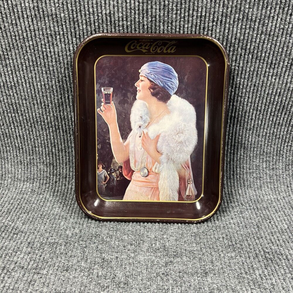 COCA-COLA 1925 Metal Serving Tray Flapper Girl Holding Coke Glass Collective VTG